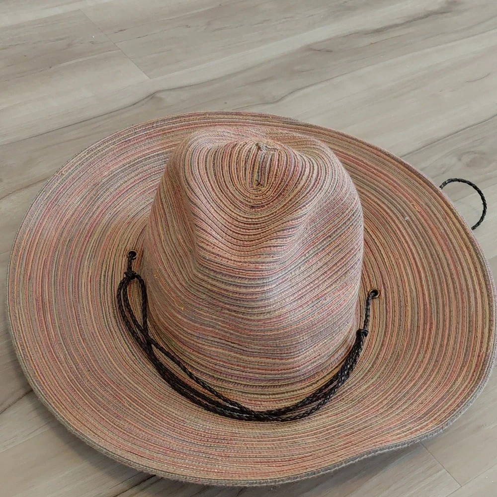 Scala Multicolor Straw Sun Hat with Black Band - Picture 2 of 6